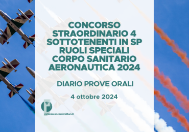 Concorso Straordinario 4 Sottotenenti in SP Ruoli Speciali Corpo Sanitario Aeronautica 2024 – Diario Prove Orali