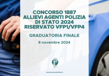 Concorso 1887 Allievi Agenti Polizia di Stato 2024 (Riservato VFP1 e VFP4) – Graduatoria Finale