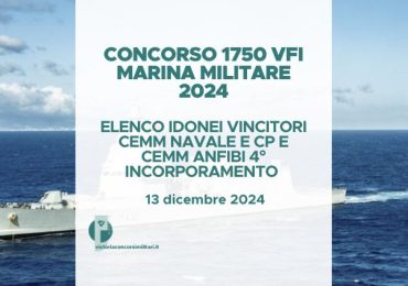 Concorso 1750 VFI Marina Militare 2024 – Elenco Idonei Vincitori CEMM Navale e CP e CEMM Anfibi 4° Incorporamento